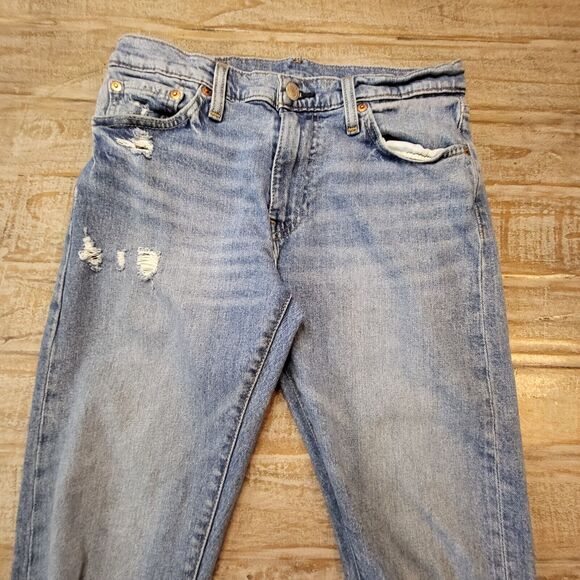 Levis 512 Premium Big E Jeans Mens 30x27 Stretch Blue Denim Slim Leg Distressed - Picture 2 of 12